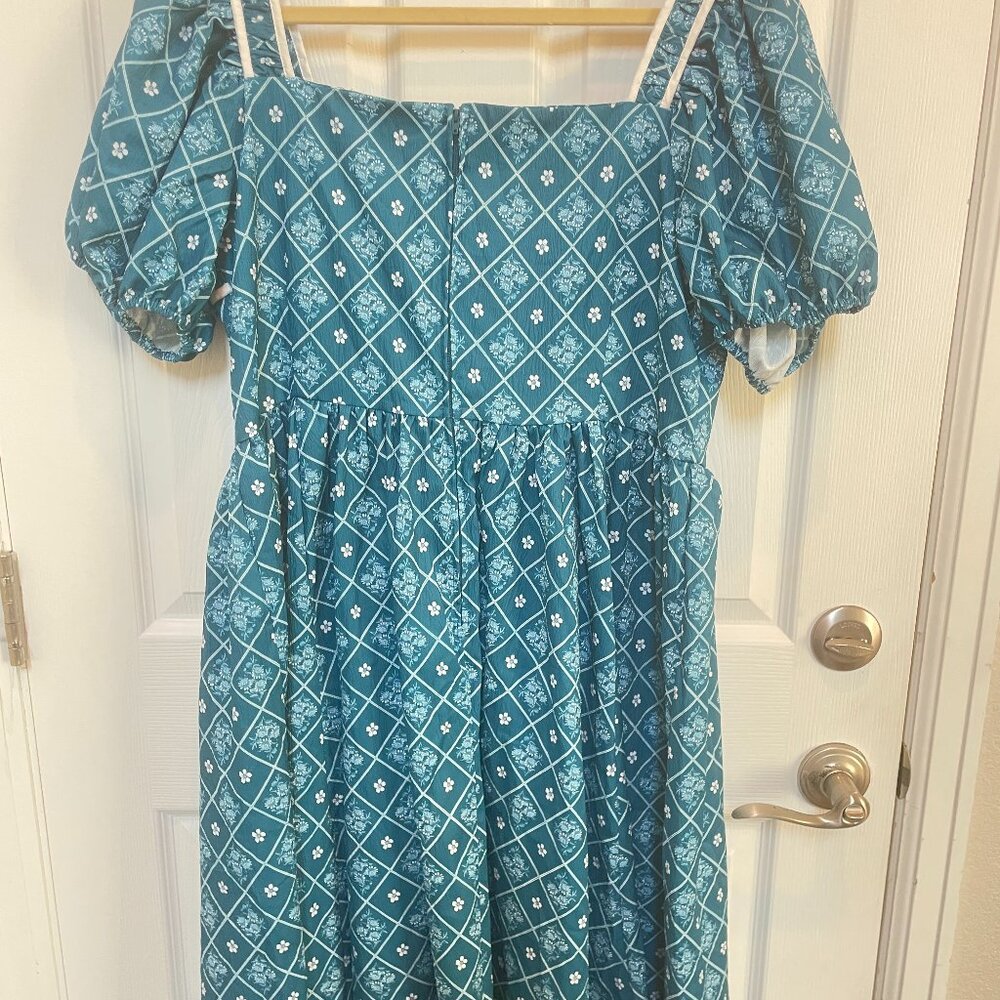 Unique Vintage 1940s Sweetheart Button Front Swing Dress Teal Sz 1x #10 - Picture 4 of 7